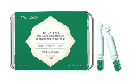 Pre-Portioned Amino Acid Face Wash – Individually Sealed Gentle Cleanser for All Skin Types, Removes Makeup & Sunscreen, 30 Units, LEPU 4060